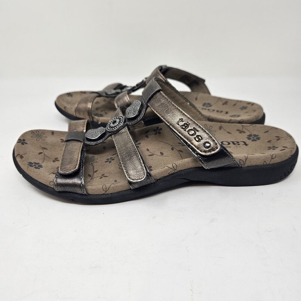Taos Womens Shoes 6 37 Prize Triple Strap Slide Bronze Pewter Summer shoes